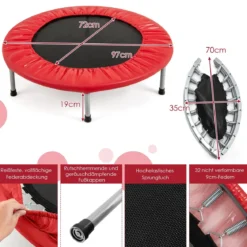 φ97cm Mini Trampolin Fitness Trampolin Faltbar Kindertrampolin bis 150kg Belastbar Rot