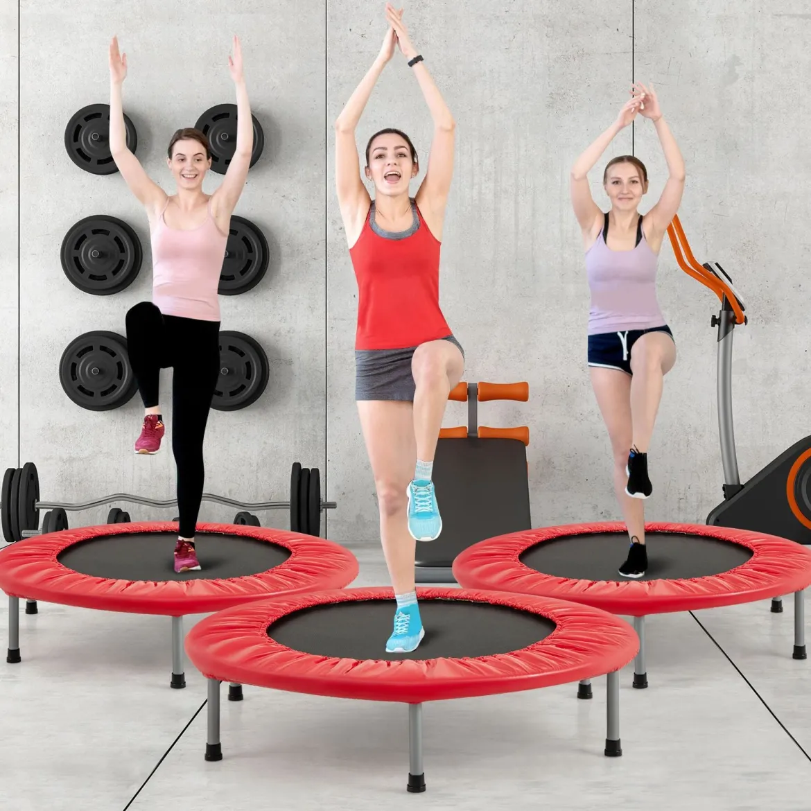 φ97cm Mini Trampolin Fitness Trampolin Faltbar Kindertrampolin bis 150kg Belastbar Rot