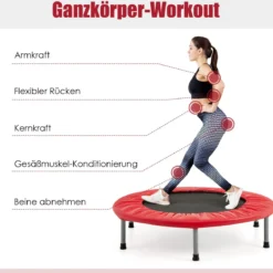 φ97cm Mini Trampolin Fitness Trampolin Faltbar Kindertrampolin bis 150kg Belastbar Rot