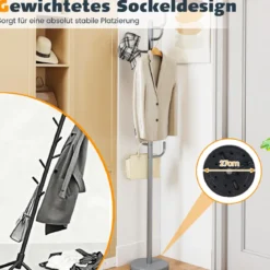 175 cm Moderner Garderobenständer 8-Haken Kaktus-Kleiderständer mit Gewichtsbasis & gebogenen Enden Silber