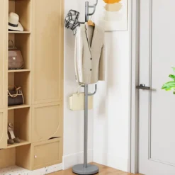 175 cm Moderner Garderobenständer 8-Haken Kaktus-Kleiderständer mit Gewichtsbasis & gebogenen Enden Silber