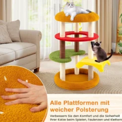 106 cm moderner Kratzbaum mehrstöckiger Kletterbaum mit gepolsterter Aussichtsplattform geräumigem Bett Orange