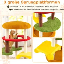 106 cm moderner Kratzbaum mehrstöckiger Kletterbaum mit gepolsterter Aussichtsplattform geräumigem Bett Orange