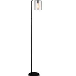 168 cm Modern Stehlampe mit Fußschalter & E27-Glühlampensockel & Glaslampenschirm Schwarz