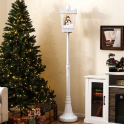 185 cm Musikalische Weihnachts-Straßenlaterne Straßenlampe mit warmweißen LED-Leuchten Schneeeffekten Weiß