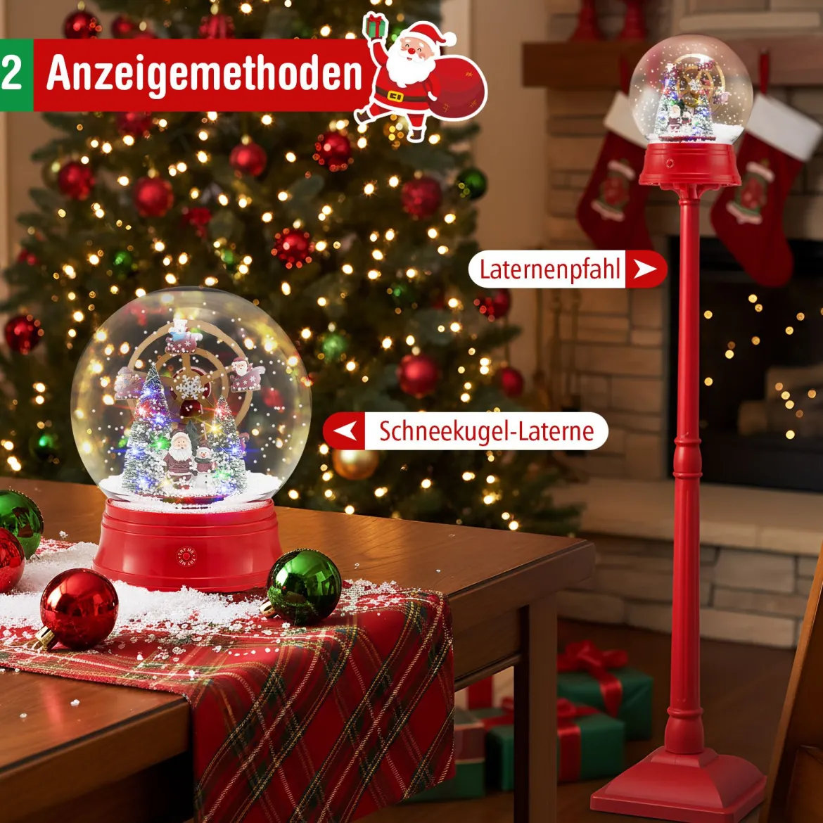 153 cm musikalische Weihnachts-Straßenlaterne Schneekugel-Laterne auf Ständer mit 8 Melodien Riesenrad Rot