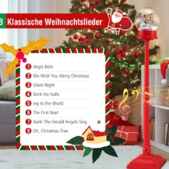 153 cm musikalische Weihnachts-Straßenlaterne Schneekugel-Laterne auf Ständer mit 8 Melodien Riesenrad Rot