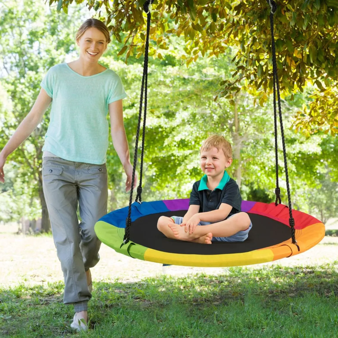 φ100 cm Nestschaukel mit Hängegurte Schaukel bis 300 kg belastbar Outdoor Gartenschaukel Bunt