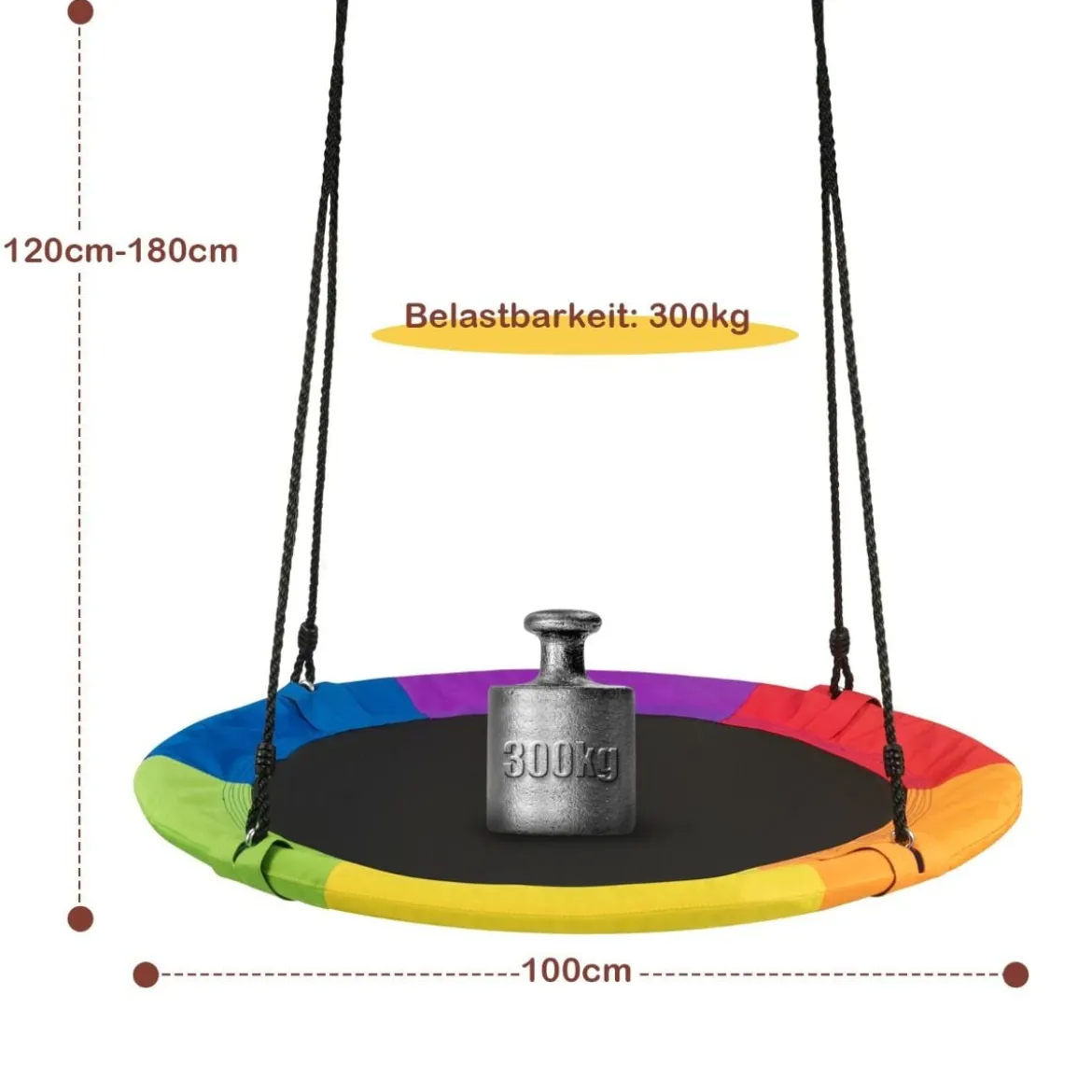 φ100 cm Nestschaukel mit Hängegurte Schaukel bis 300 kg belastbar Outdoor Gartenschaukel Bunt