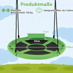 Ø100 cm Nestschaukel mit Kissen & Griffe Kinderschaukel mit 100-180 cm Höhenverstellbarem Seil Grün