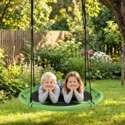 Ø100 cm Nestschaukel mit Kissen & Griffe Kinderschaukel mit 100-180 cm Höhenverstellbarem Seil Grün