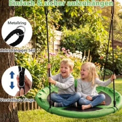 Ø100 cm Nestschaukel mit Kissen & Griffe Kinderschaukel mit 100-180 cm Höhenverstellbarem Seil Grün