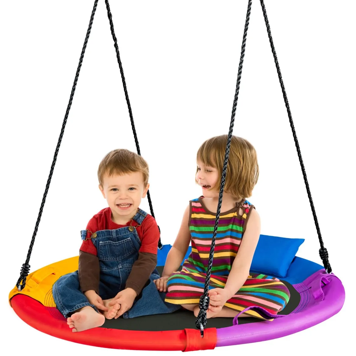 Ø100 cm Nestschaukel mit Kissen & Griffe Kinderschaukel mit 100-180 cm Höhenverstellbarem Seil Bunt