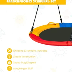 Ø100 cm Nestschaukel mit Kissen & Griffe Kinderschaukel mit 100-180 cm Höhenverstellbarem Seil Bunt