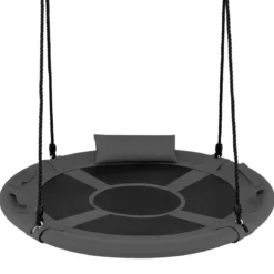 Ø100 cm Nestschaukel mit Kissen & Griffe Kinderschaukel mit 100-180 cm Höhenverstellbarem Seil Grau
