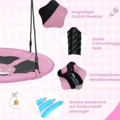 Ø 100 cm Nestschaukel mit Verstellbaren Seilen Hängeschaukel Kinderschaukel Rundschaukel Rosa