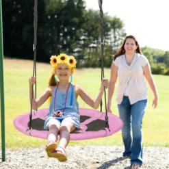 Ø 100 cm Nestschaukel mit Verstellbaren Seilen Hängeschaukel Kinderschaukel Rundschaukel Rosa