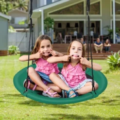 Ø 100 cm Nestschaukel mit Verstellbaren Seilen Hängeschaukel Kinderschaukel Rundschaukel Grün