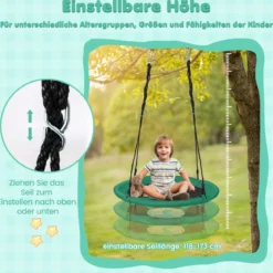 Ø 100 cm Nestschaukel mit Verstellbaren Seilen Hängeschaukel Kinderschaukel Rundschaukel Grün