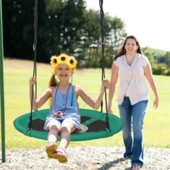 Ø 100 cm Nestschaukel mit Verstellbaren Seilen Hängeschaukel Kinderschaukel Rundschaukel Grün