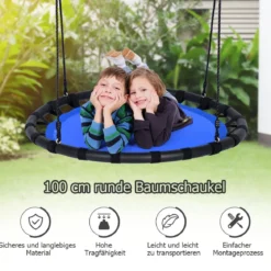 Ø100cm Nestschaukel Rundschaukel 100-160cm verstellbaren Seil Kinderschaukel 150kg Tragkraft Hängeschaukel blau