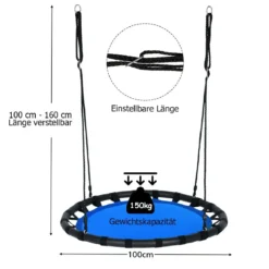 Ø100cm Nestschaukel Rundschaukel 100-160cm verstellbaren Seil Kinderschaukel 150kg Tragkraft Hängeschaukel blau