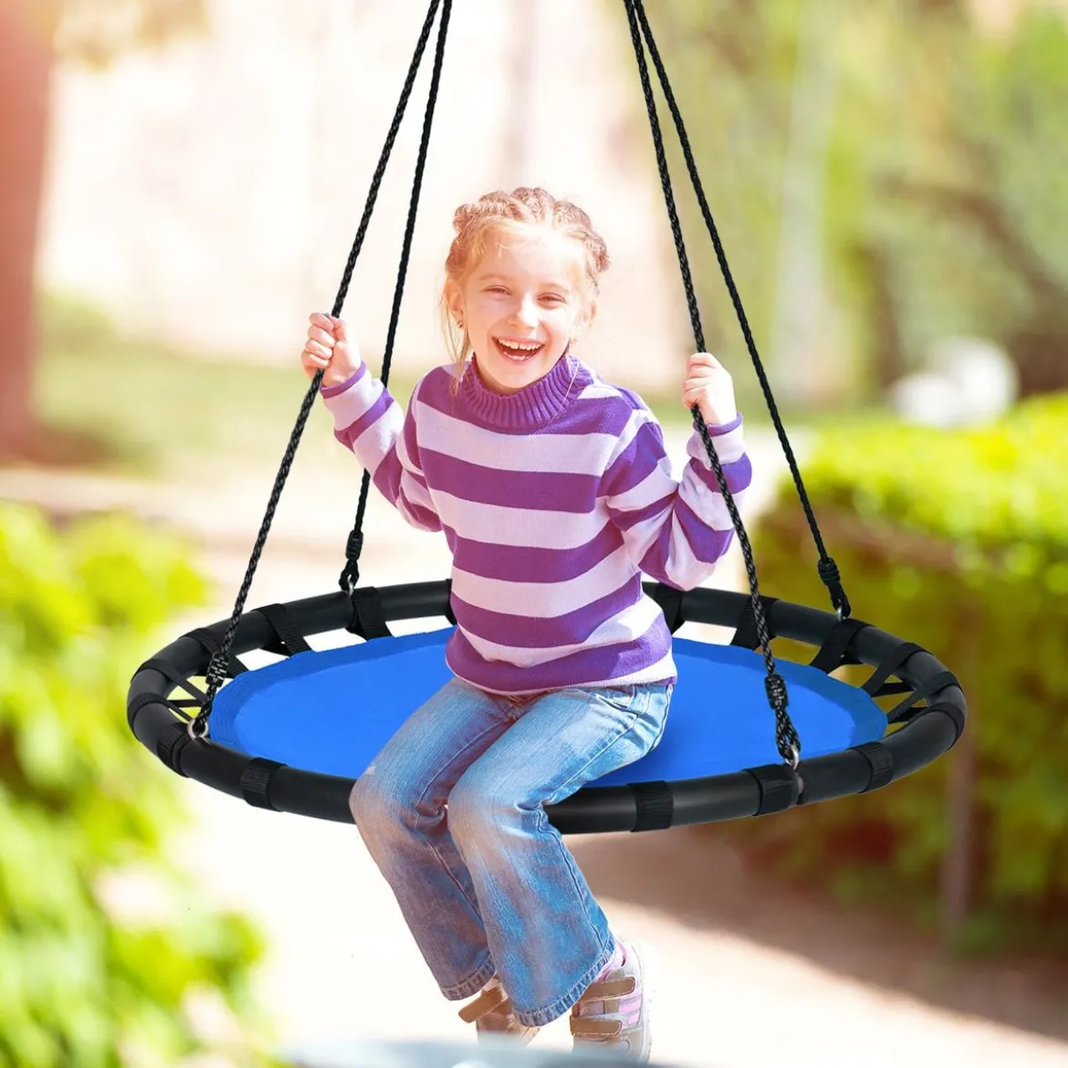 Ø100cm Nestschaukel Rundschaukel 100-160cm verstellbaren Seil Kinderschaukel 150kg Tragkraft Hängeschaukel blau