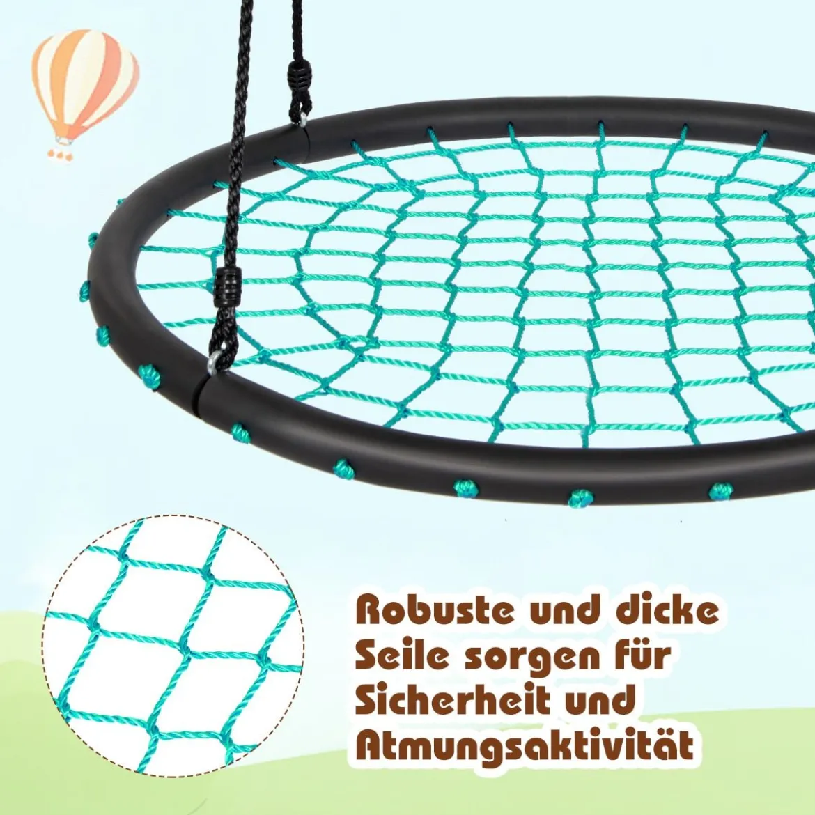 Ø100cm Nestschaukel Rundschaukel 100-160cm verstellbaren Seil Hängeschaukel Tellerschaukel Grün