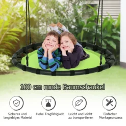 Ø100cm Nestschaukel Rundschaukel 100-160cm verstellbaren Seil Kinderschaukel 150kg Tragkraft Hängeschaukel grün