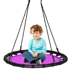 Ø100cm Nestschaukel Rundschaukel 100-160cm verstellbaren Seil Kinderschaukel 150kg Tragkraft Hängeschaukel lila