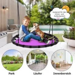 Ø100cm Nestschaukel Rundschaukel 100-160cm verstellbaren Seil Kinderschaukel 150kg Tragkraft Hängeschaukel lila