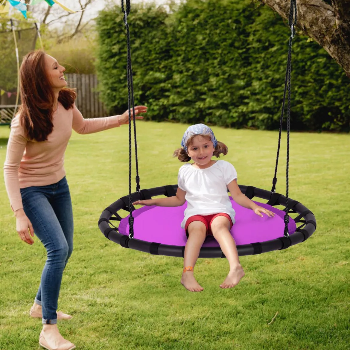 Ø100cm Nestschaukel Rundschaukel 100-160cm verstellbaren Seil Kinderschaukel 150kg Tragkraft Hängeschaukel lila
