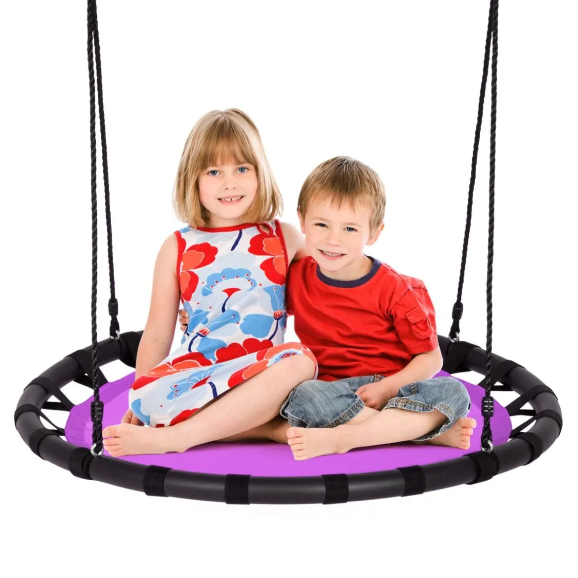 Ø100cm Nestschaukel Rundschaukel 100-160cm verstellbaren Seil Kinderschaukel 150kg Tragkraft Hängeschaukel lila