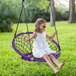 Ø89 cm Netz-Schaukel Baumschaukel-Set mit 100-160cm Seil verstellbar Lila