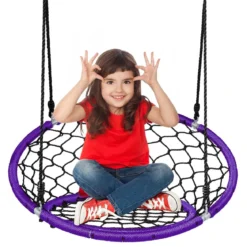 Ø89 cm Netz-Schaukel Baumschaukel-Set mit 100-160cm Seil verstellbar Lila