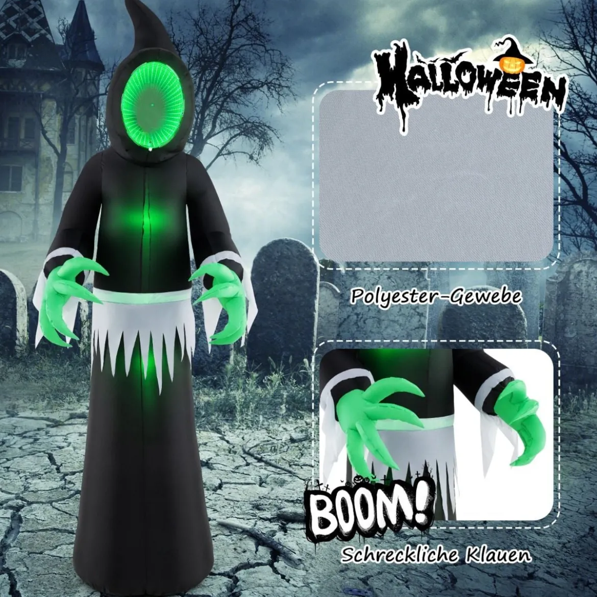 245CM Outdoor Halloween Deko LED Aufblasbarer Halloween-Geist Ohngesicht Dekogeist