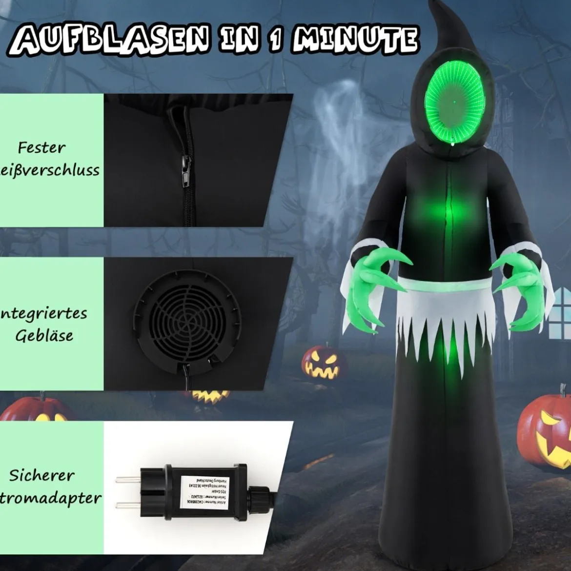 245CM Outdoor Halloween Deko LED Aufblasbarer Halloween-Geist Ohngesicht Dekogeist