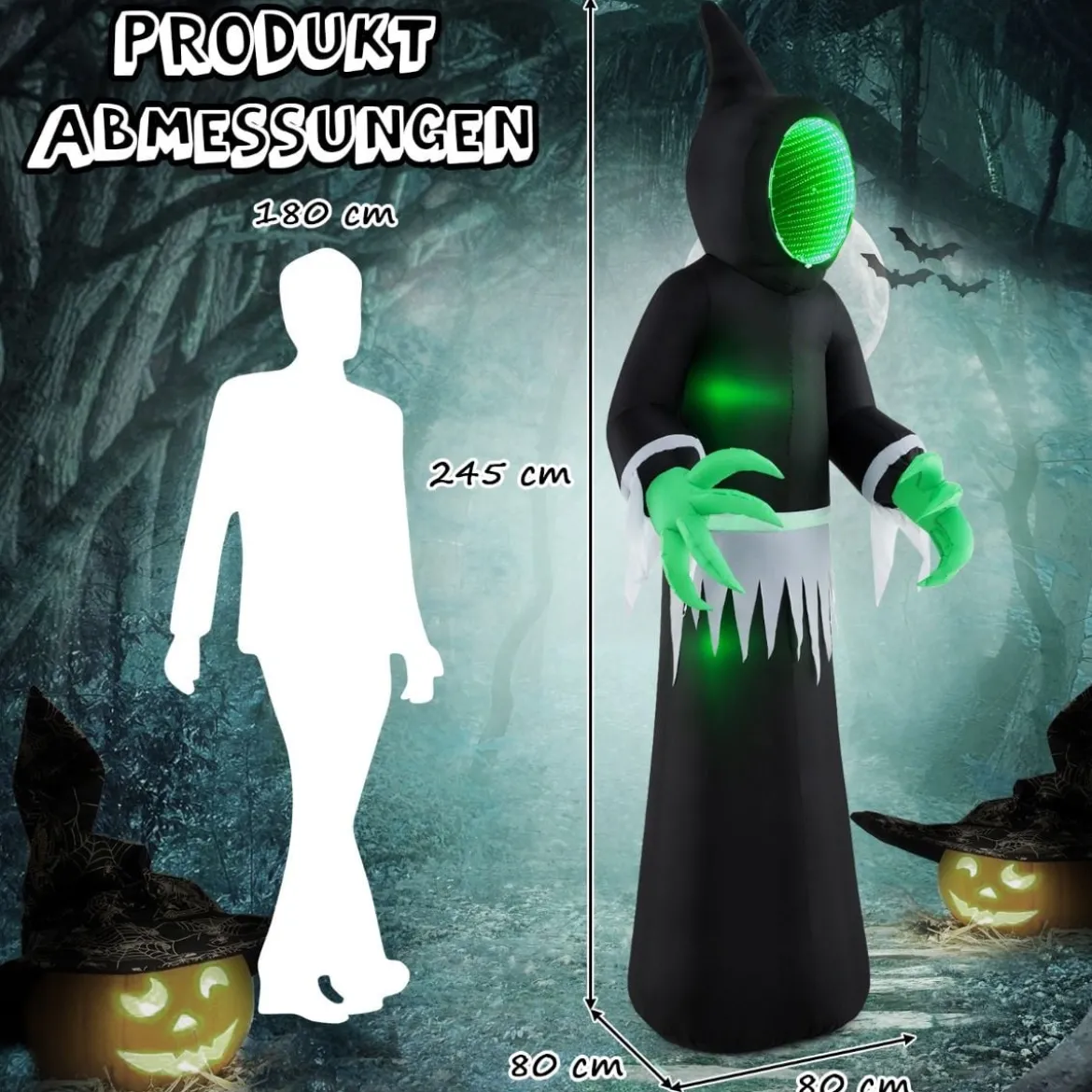 245CM Outdoor Halloween Deko LED Aufblasbarer Halloween-Geist Ohngesicht Dekogeist