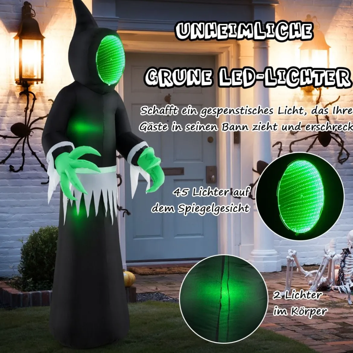 245CM Outdoor Halloween Deko LED Aufblasbarer Halloween-Geist Ohngesicht Dekogeist