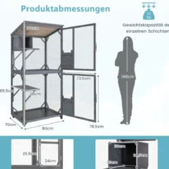 182 cm Outdoor Winterfestes Katzenhaus mit Wetterfestem Asphaltdach & Eingangstür Katzengehege