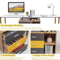 220 cm 2 Personen Schreibtisch Arbeitstisch Bürotisch Computertisch Eckschreibtisch