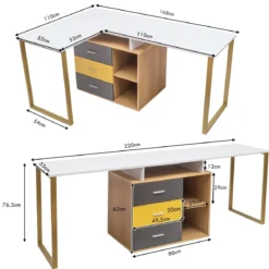 220 cm 2 Personen Schreibtisch Arbeitstisch Bürotisch Computertisch Eckschreibtisch