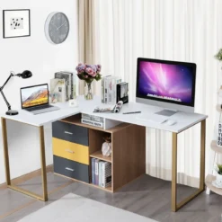 220 cm 2 Personen Schreibtisch Arbeitstisch Bürotisch Computertisch Eckschreibtisch