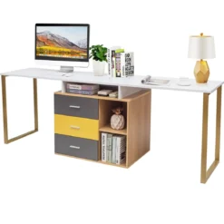 220 cm 2 Personen Schreibtisch Arbeitstisch Bürotisch Computertisch Eckschreibtisch