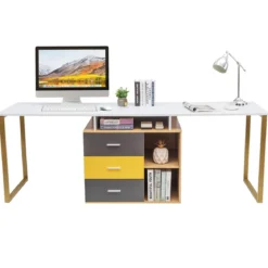 220 cm 2 Personen Schreibtisch Arbeitstisch Bürotisch Computertisch Eckschreibtisch
