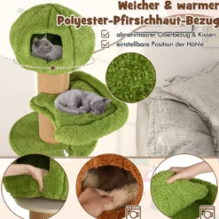 148 cm Pilz-Katzenbaum mit 2 Niedlichen Höhlen & Plüsch-Liegeplatz Katzenturm Kletterturm