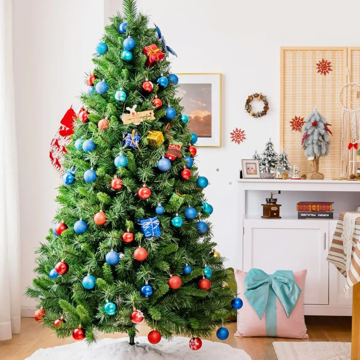 180 cm üppiger künstlicher Weihnachtsbaum mit klappbarer Metallständer Festtagsbaum Grün