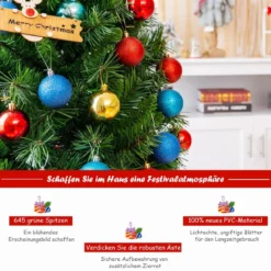 180 cm üppiger künstlicher Weihnachtsbaum mit klappbarer Metallständer Festtagsbaum Grün