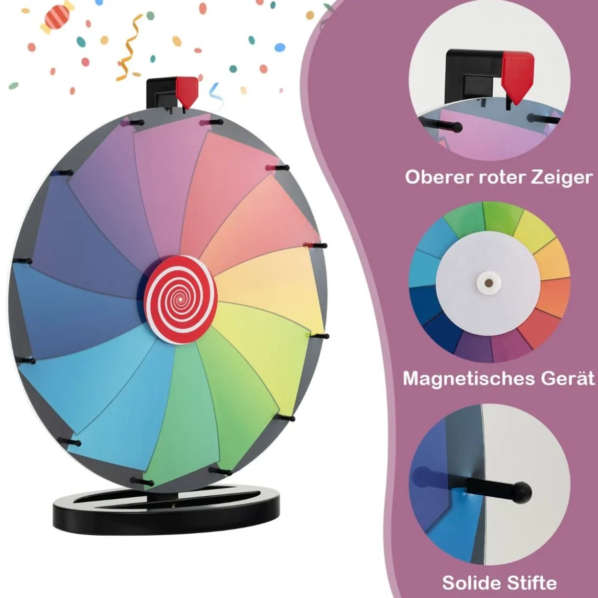 Ø60 cm Preisrad Tisch-Spinnrad mit 12 Slots Glücksspiel mit Ständer Bunt