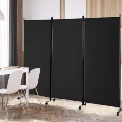 180 cm Raumteiler auf Rädern Klappbarer Paravent mit 3 frei kombinierbaren Paneelen Schwarz